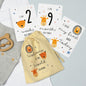 Personalised Scandi Safari Animals Milestone Cards in Drawstring Bag