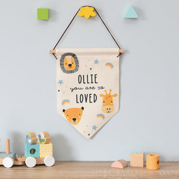 Personalised Scandi Safari Animals Hanging Banner