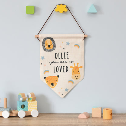 Personalised Scandi Safari Animals Hanging Banner