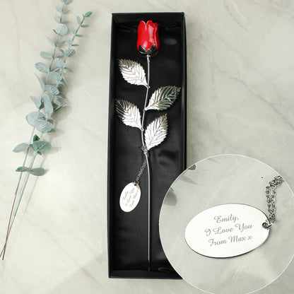 Personalised Free Text Silver Plated Red Rose