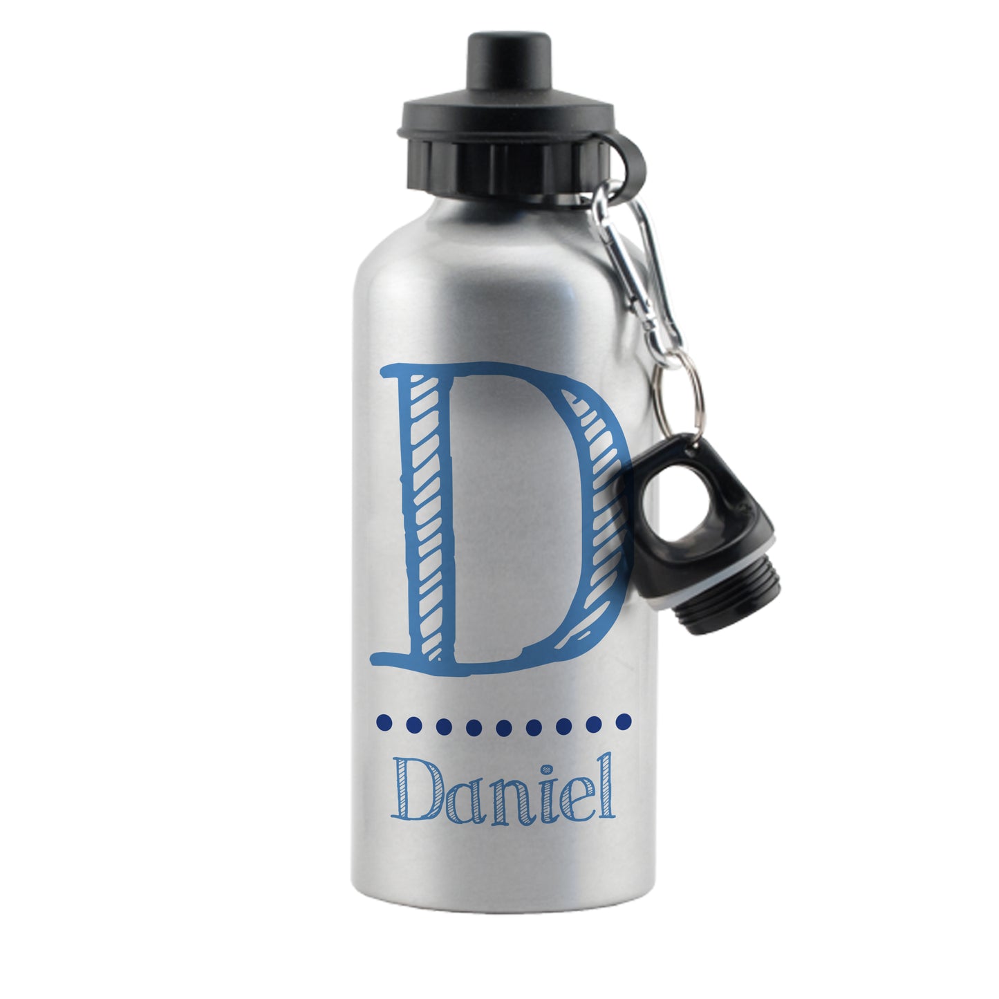 Personalised Blue Name Silver Drinks Bottle