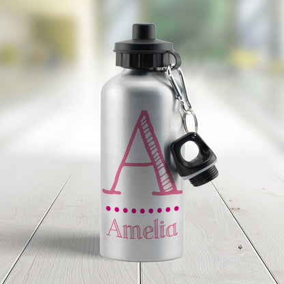 Personalised Pink Name Silver Drinks Bottle