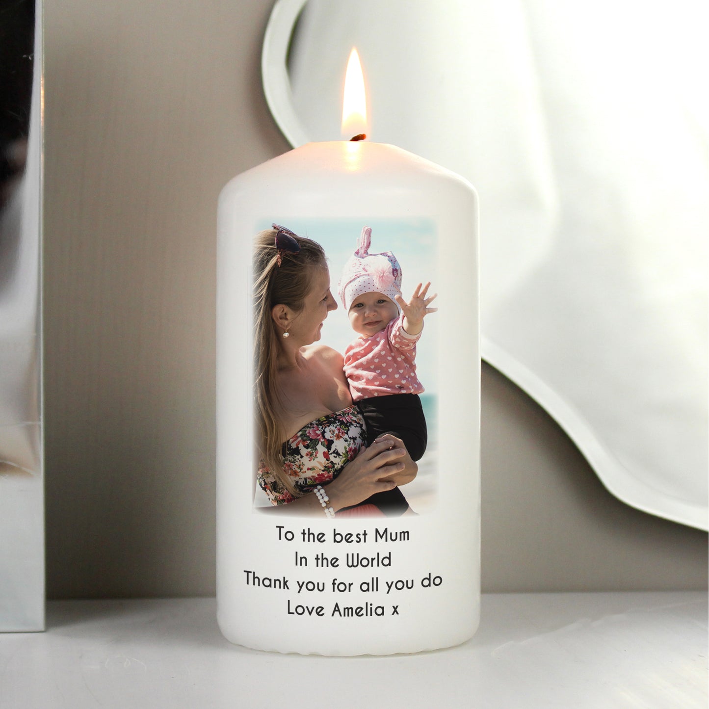 Personalised Photo Upload Pillar Candle