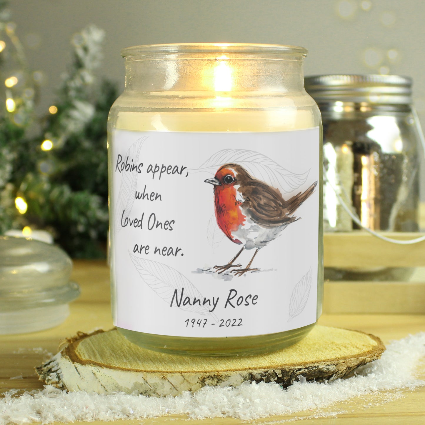 Personalised Robins Appear Large Scented Jar Candle