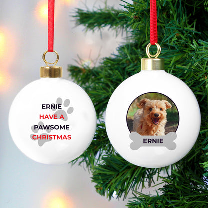 Personalised Pawsome Photo Upload Bauble