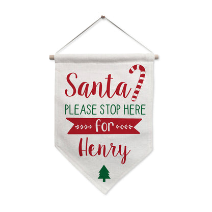 Personalised Santa Stop Here Hanging Banner