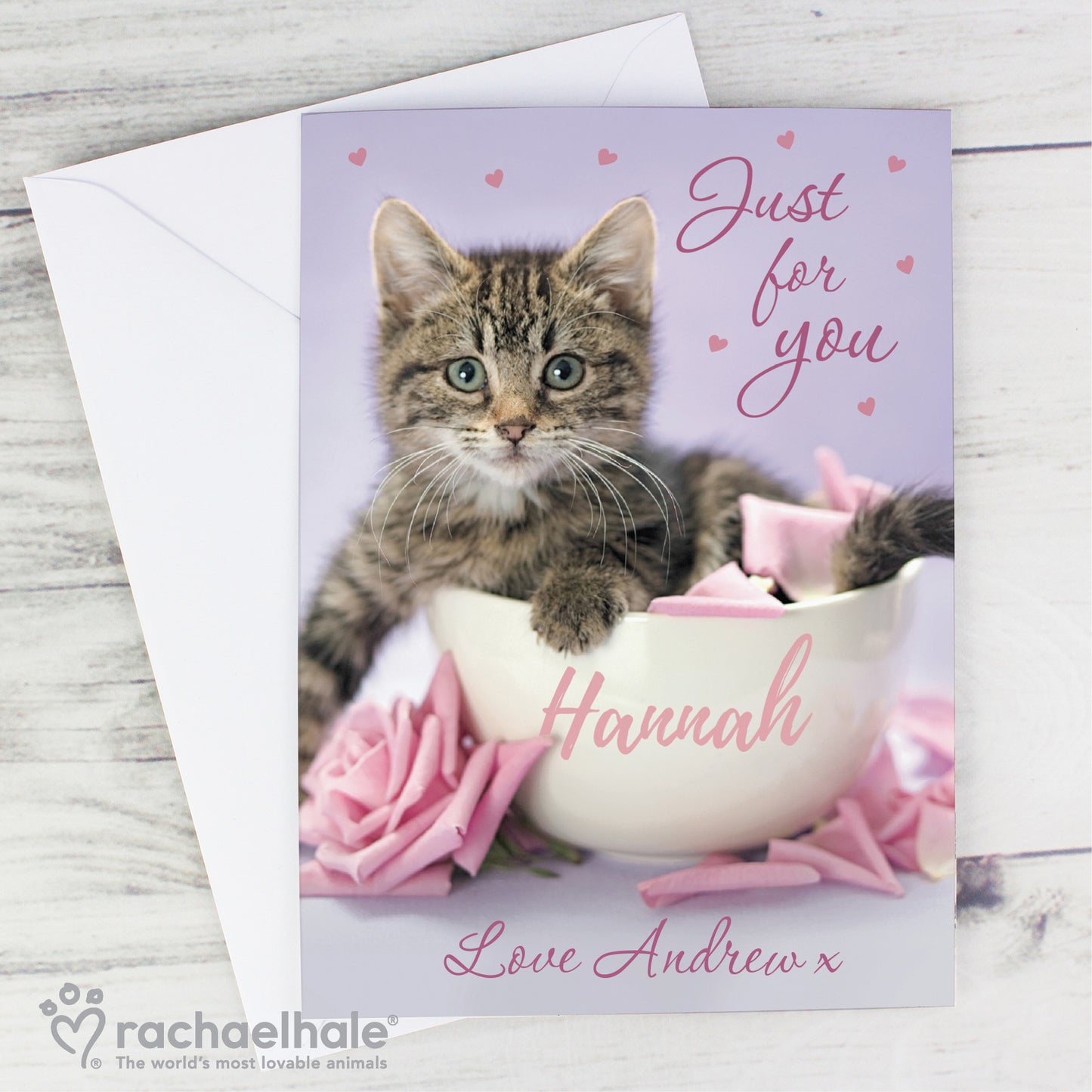 Personalised Rachael Hale 'Just for You' Kitten Card