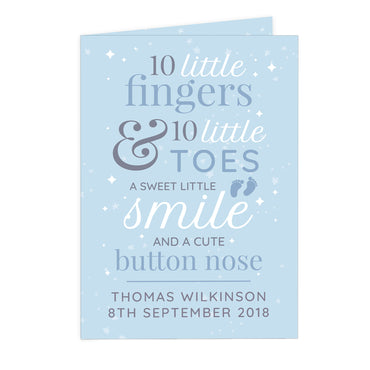 Personalised '10 Little Fingers' Blue Baby Card