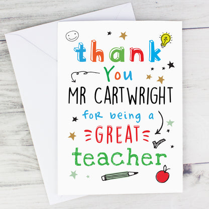 Personalised Thank You Teacher Card