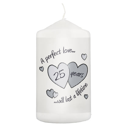 Perfect Love Silver Anniversary Pillar Candle