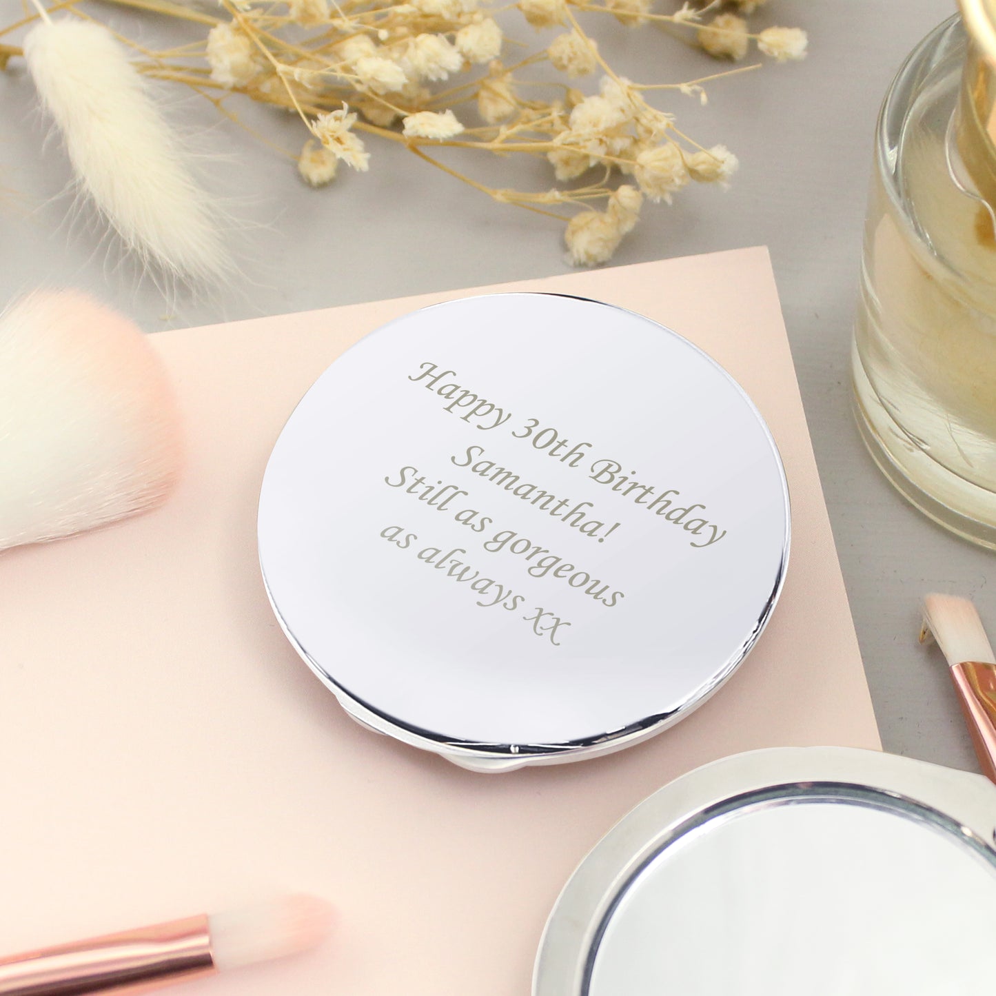 Personalised Silver Round Compact Mirror