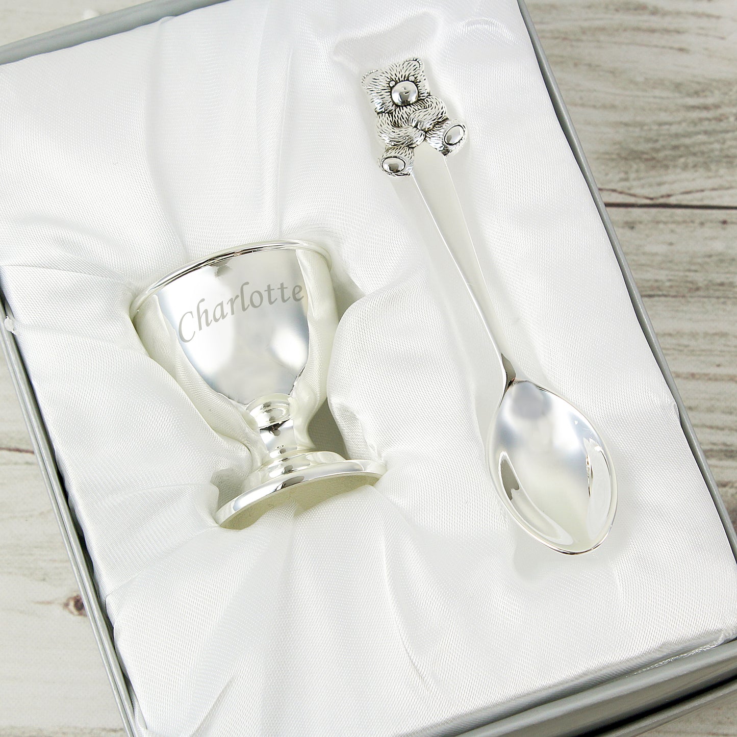 Personalised Silver Egg Cup & Spoon