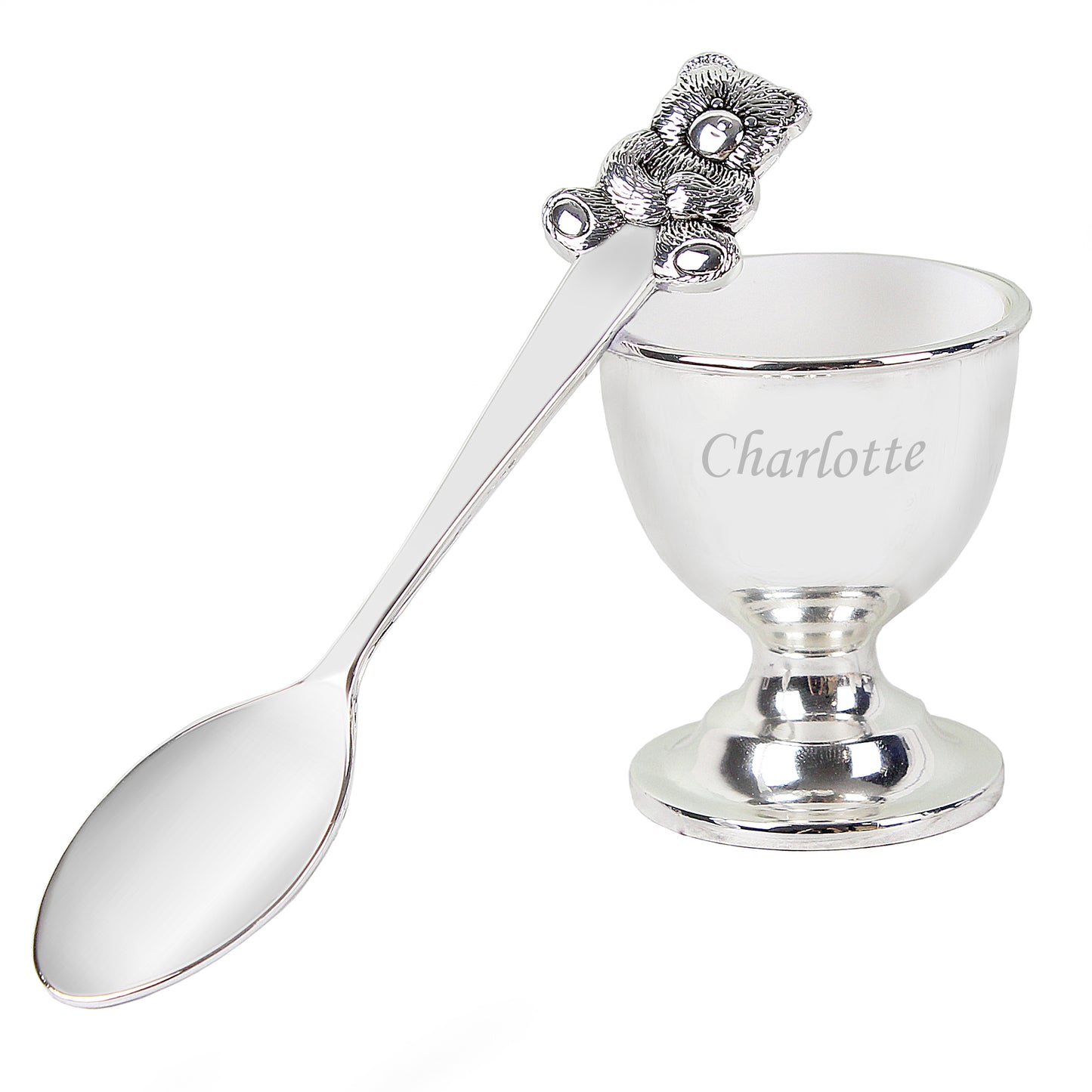 Personalised Silver Egg Cup & Spoon