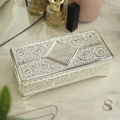 Personalised Antique Silver Plated Jewellery Box