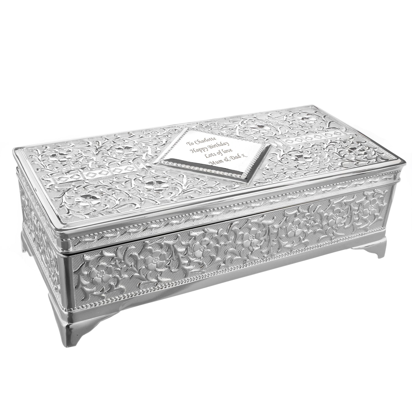 Personalised Antique Silver Plated Jewellery Box