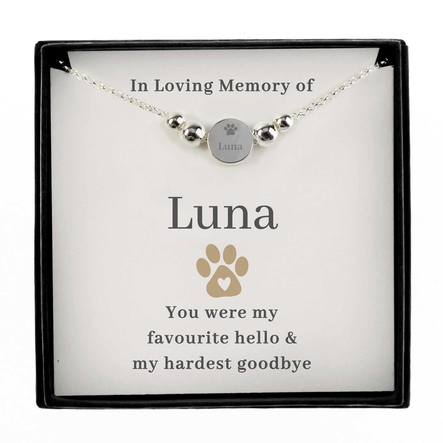 Personalised Pet Memorial Bracelet and Sentiment Card