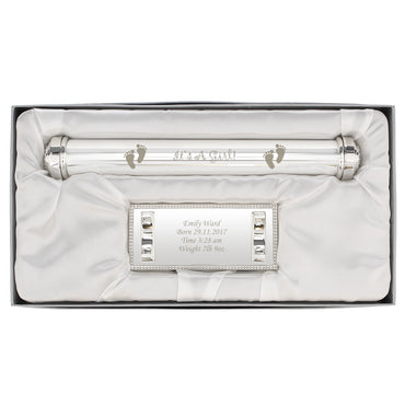 Personalised Its A Girl Silver Plated Certificate Holder