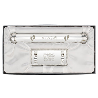 Personalised Its A Girl Silver Plated Certificate Holder