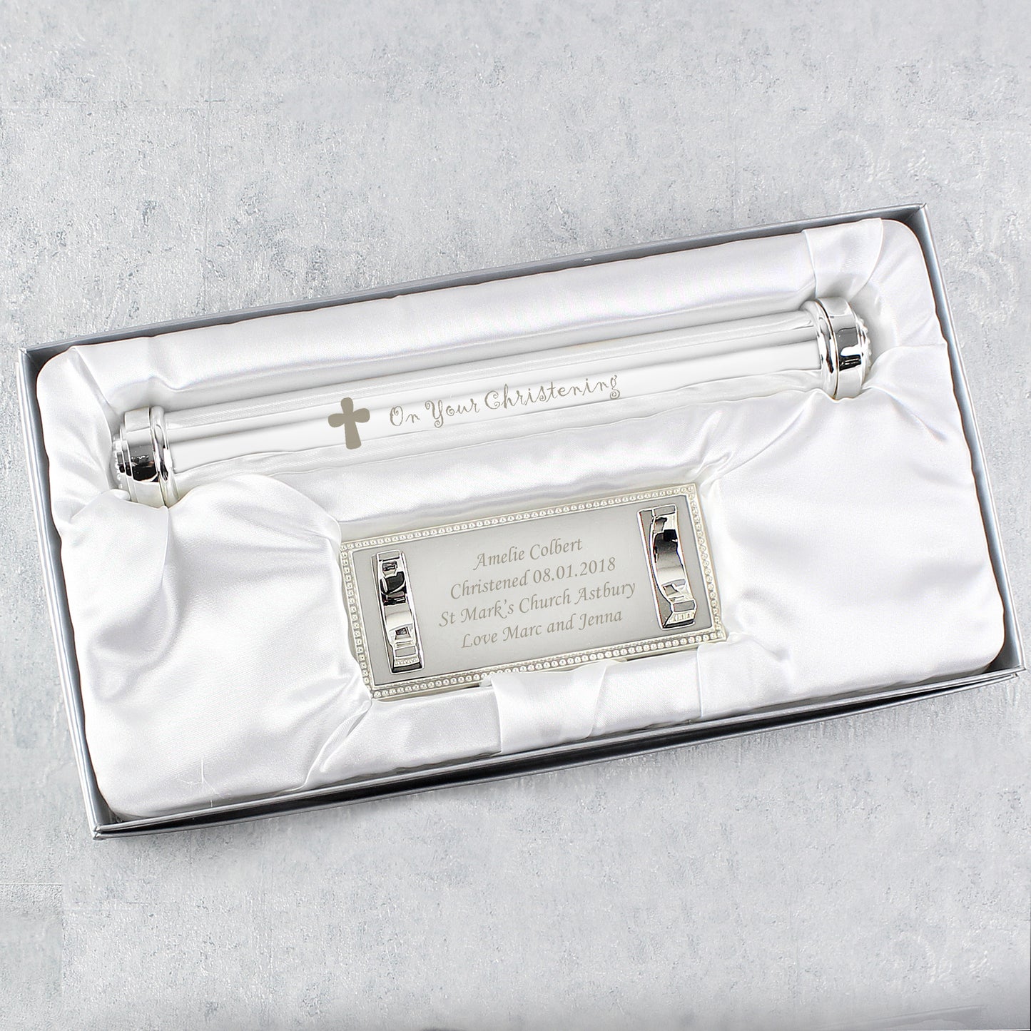 Personalised Christening Cross Silver Plated Certificate Holder