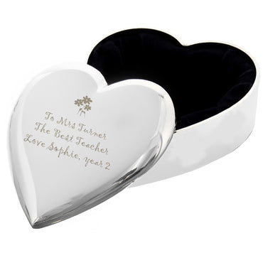 Personalised Teacher Heart Flowers Trinket Box