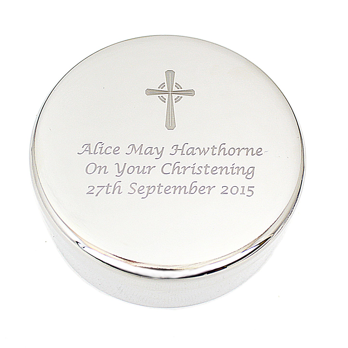 Personalised Rosary Beads and Cross Round Trinket Box