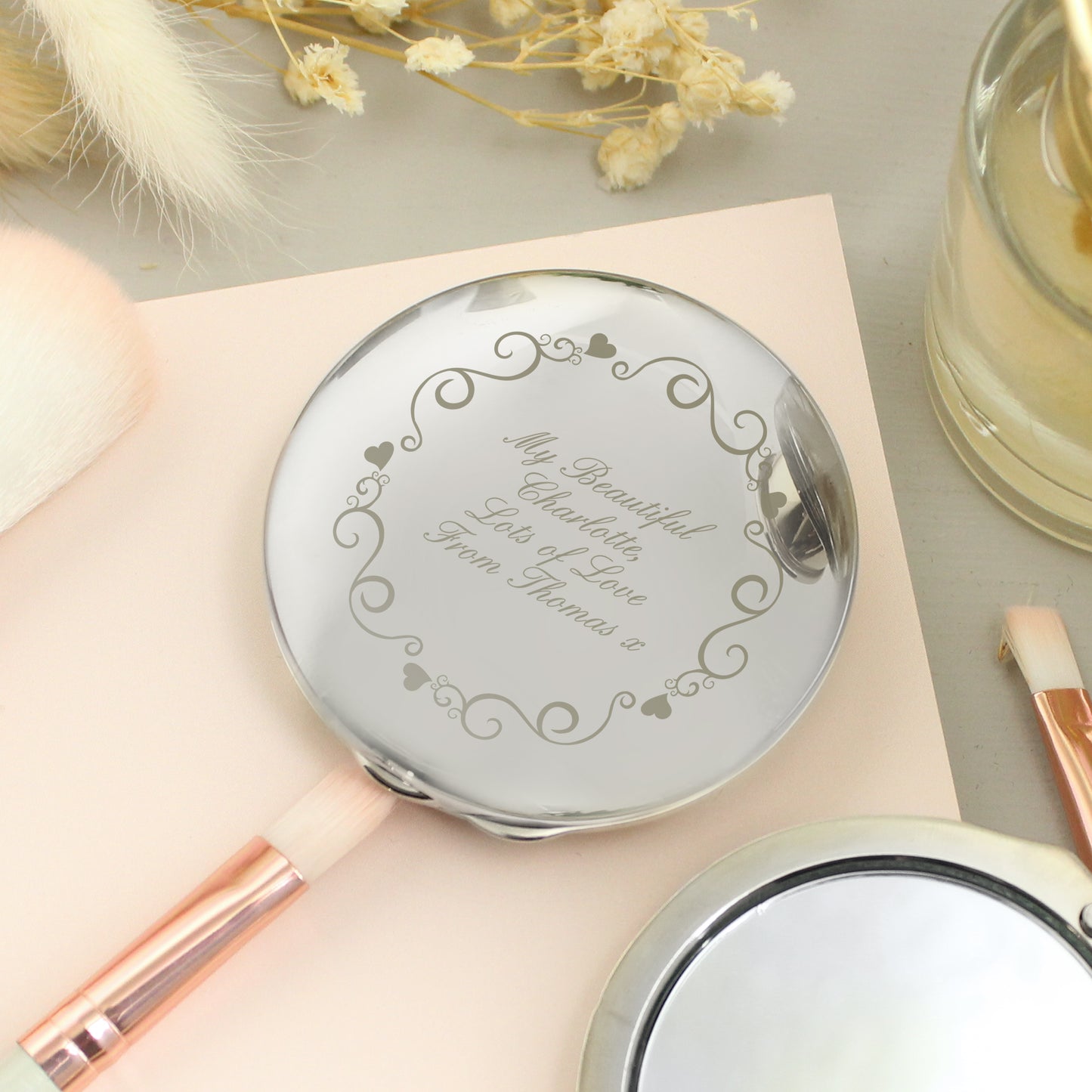 Personalised Ornate Heart Compact Mirror