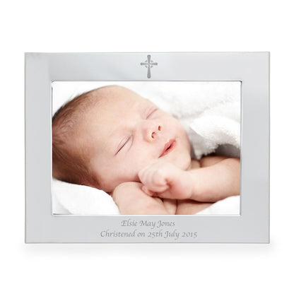 Personalised Silver 5x7 Landscape Cross Photo Frame