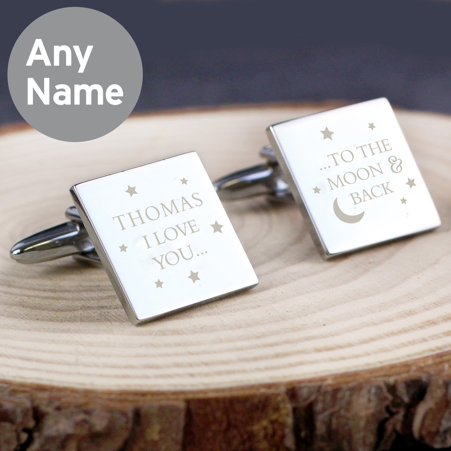 Personalised To the Moon and Back Square Cufflinks