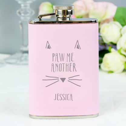 Personalised Paw Me Another Pink Hip Flask