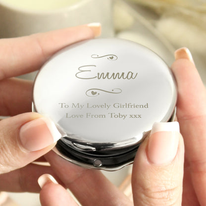 Personalised Swirls & Hearts Compact Mirror