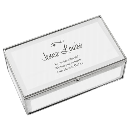 Personalised Swirls & Hearts Mirrored Jewellery Box