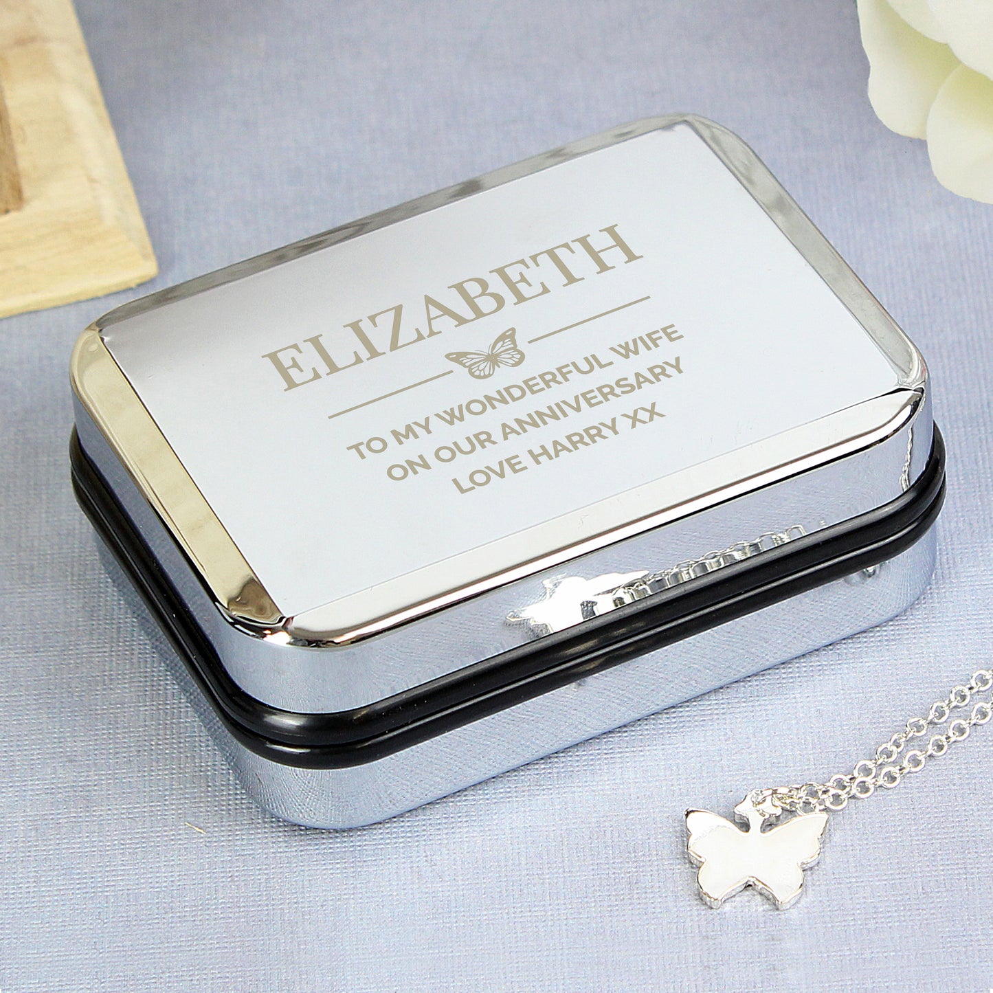 Personalised Box and Butterfly Necklace