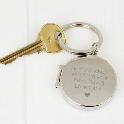 Personalised Heart Motif Round Photo Keyring