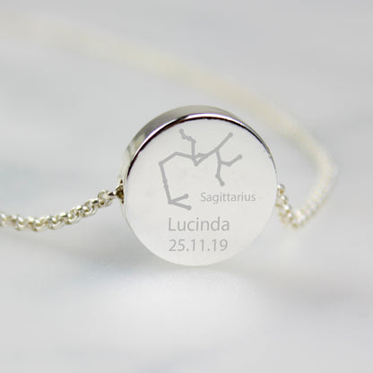 Personalised Sagittarius Zodiac Star Sign Silver Tone Necklace (November 22nd - December 21st)