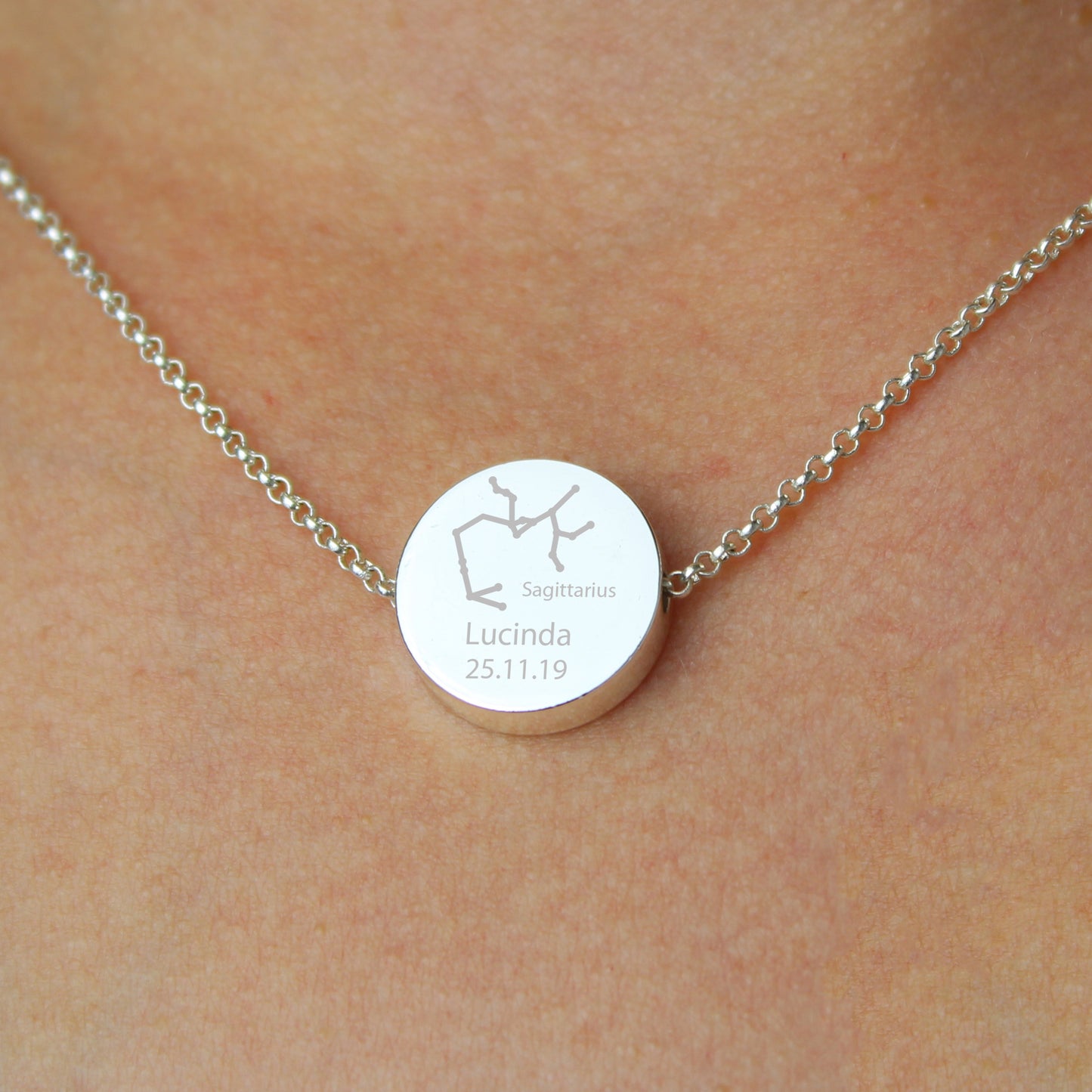 Personalised Sagittarius Zodiac Star Sign Silver Tone Necklace (November 22nd - December 21st)