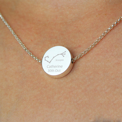 Personalised Scorpio Zodiac Star Sign Silver Tone Necklace (October 23rd - November 21st)