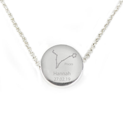 Personalised Pisces Zodiac Star Sign Silver Tone Necklace (February 19th - March 20th)