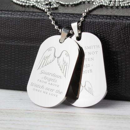 Personalised Guardian Angel Stainless Steel Double Dog Tag Necklace