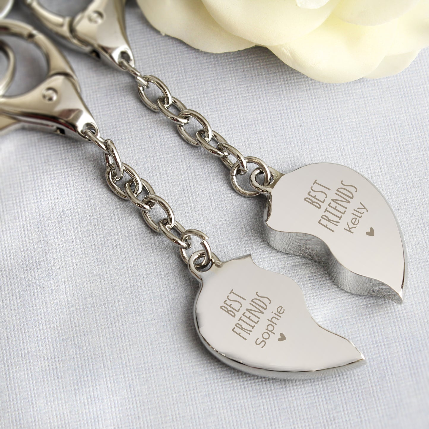 Personalised Best Friends Two Hearts Keyring