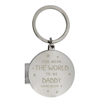 Personalised You Mean The World To Me Round Photo keyring