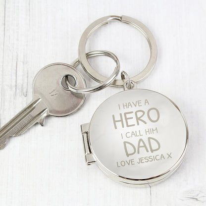 Personalised I Have A Hero Round Photo Keyring