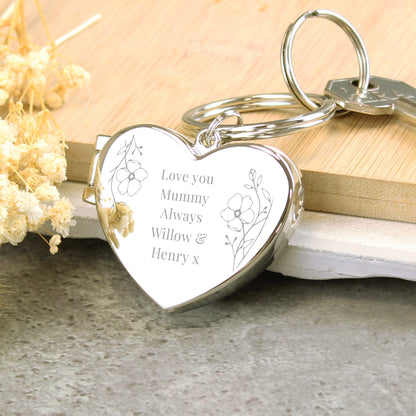 Personalised Floral Heart Photo Frame Keyring