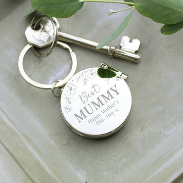 Personalised Floral Round Photo Frame Keyring