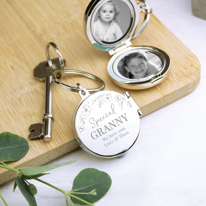 Personalised Floral Round Photo Frame Keyring