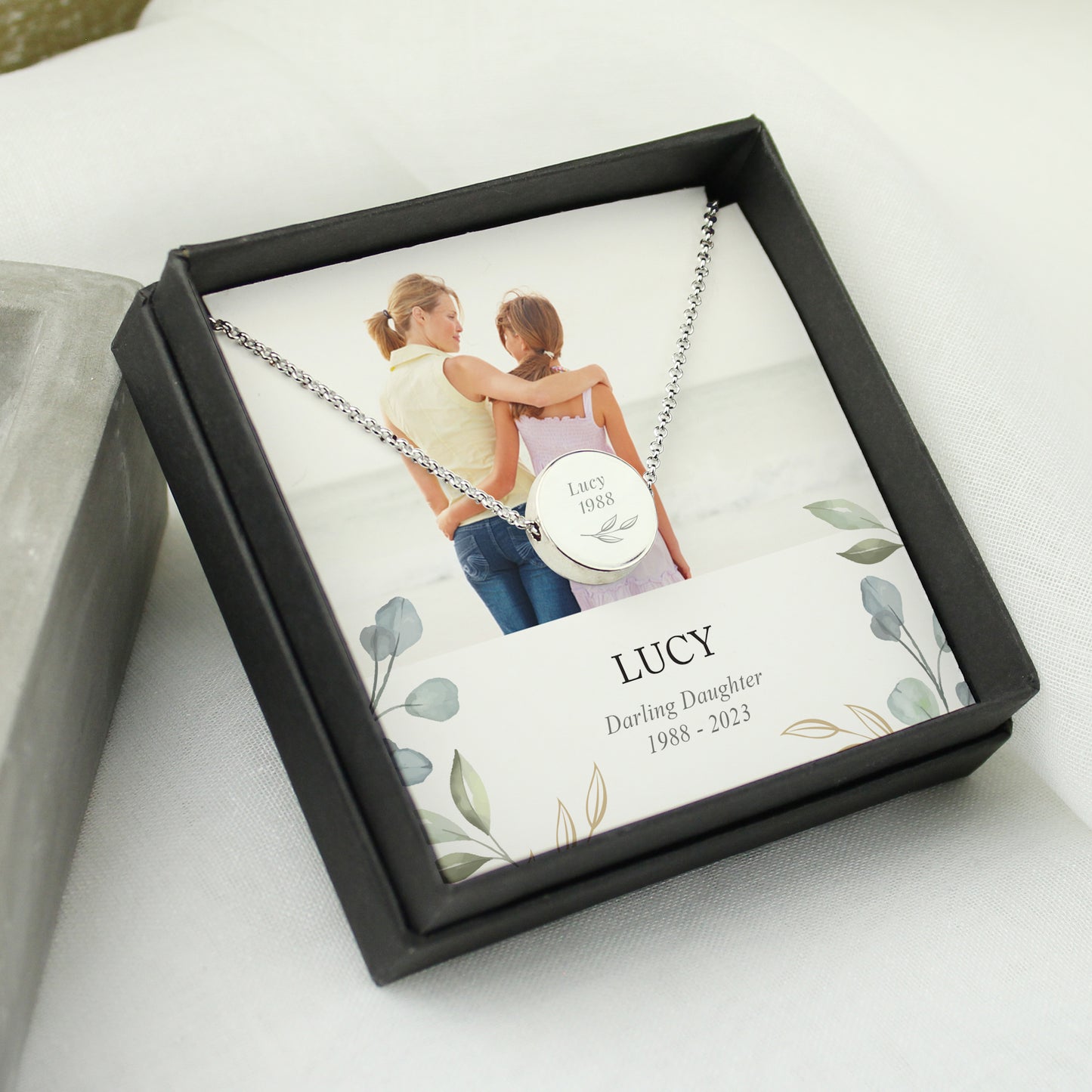 Personalised Botanical Photo Upload Necklace and Box