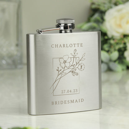 Personalised Monochrome Floral Hip Flask