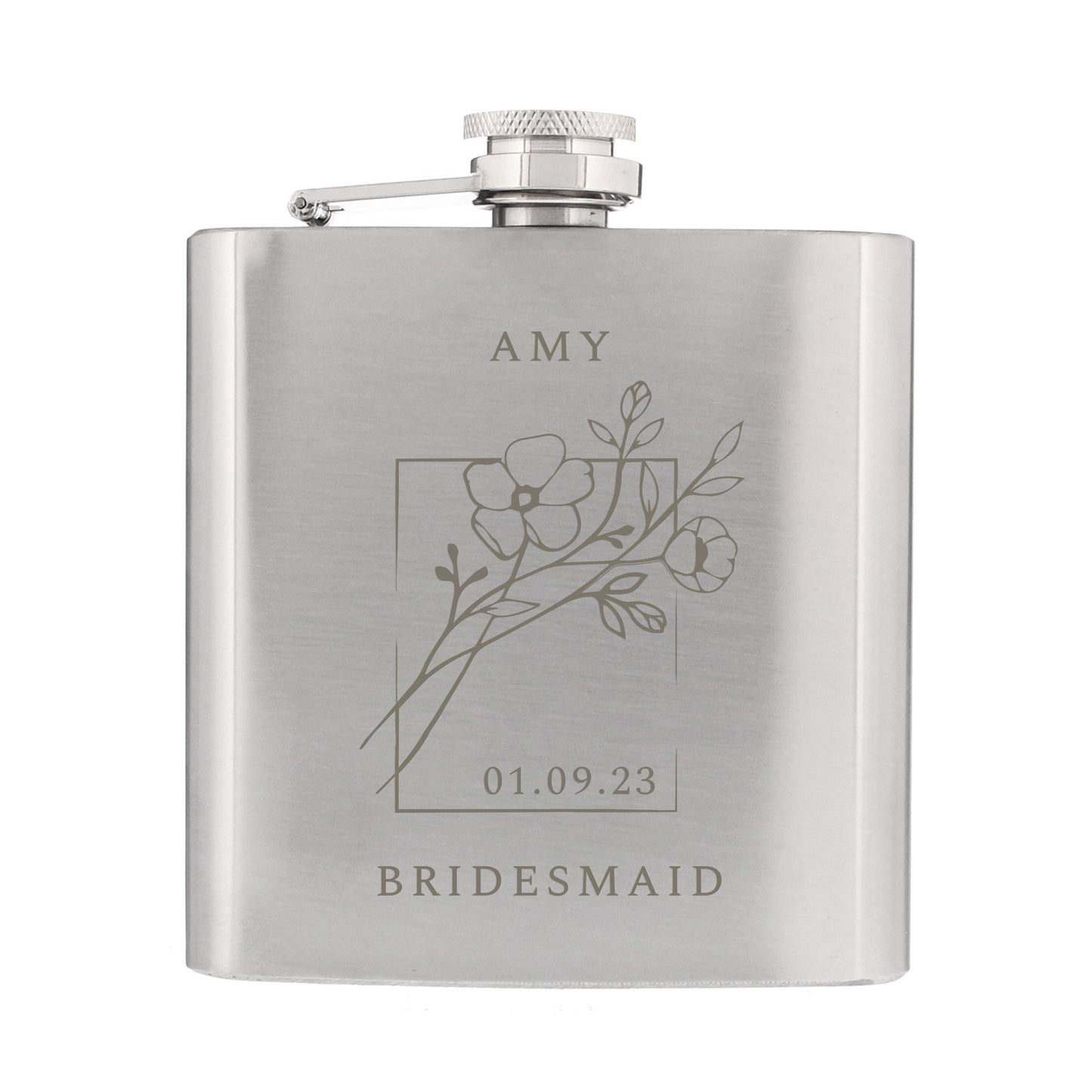 Personalised Monochrome Floral Hip Flask