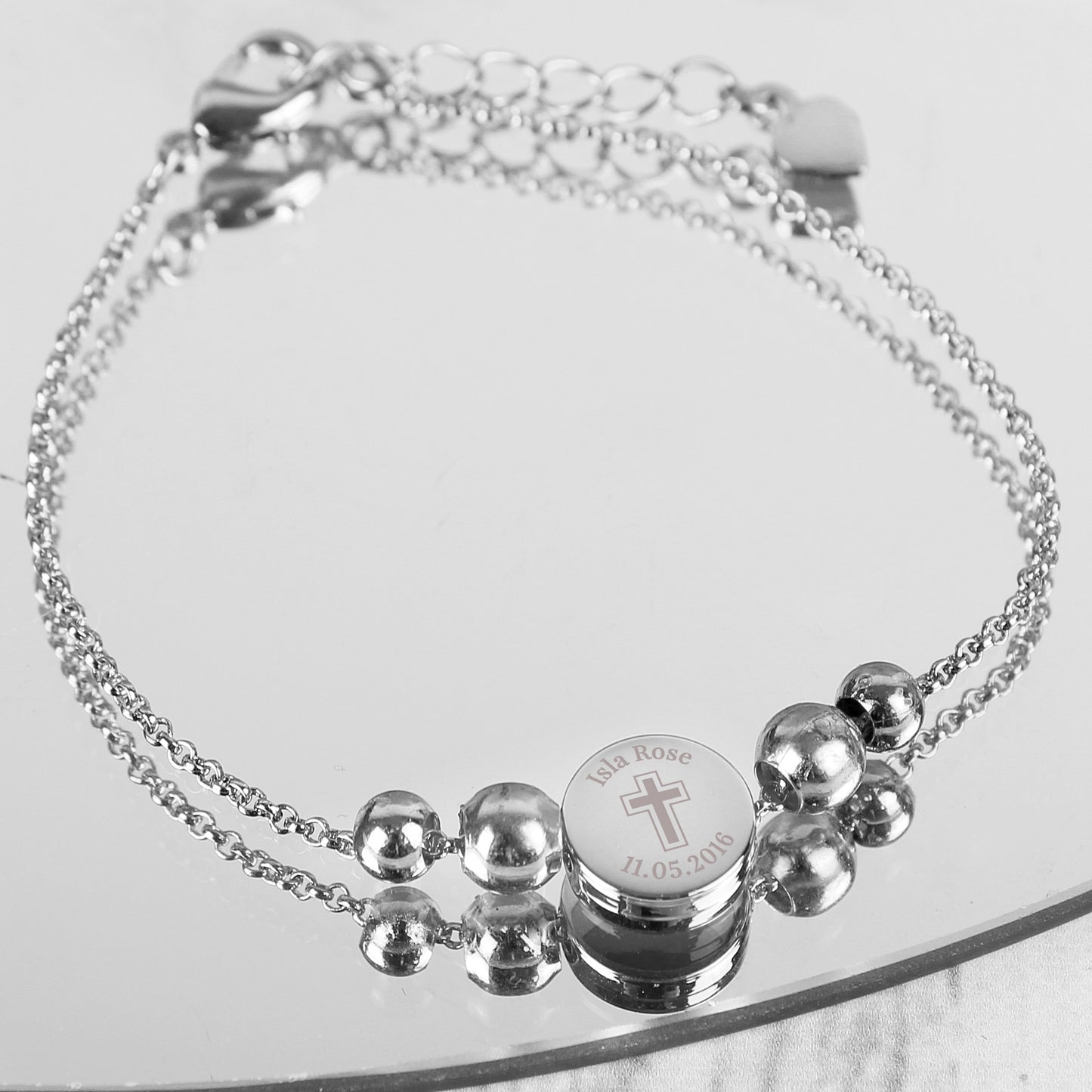 Personalised Silver Tone Cross Round Bracelet