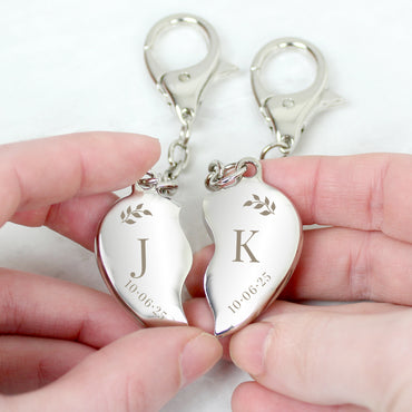 Personalised Foliage Two Hearts Keyring