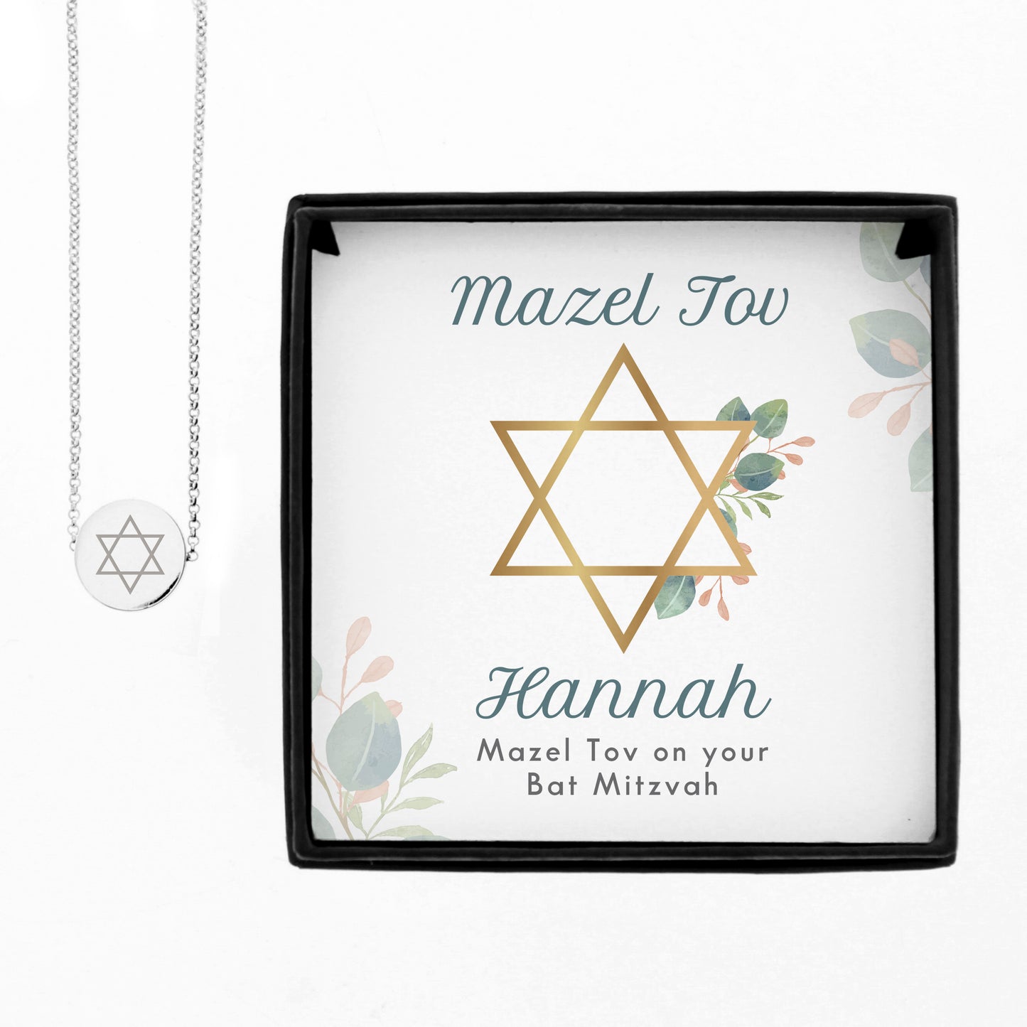 Personalised Bat Mitzvah Sentiment Silver Tone Necklace and Box